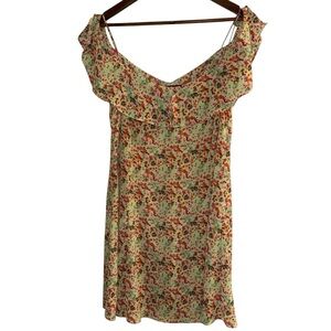 Zara Yellow Multicolor Floral Print Flutter Sleeve Dress Sz M